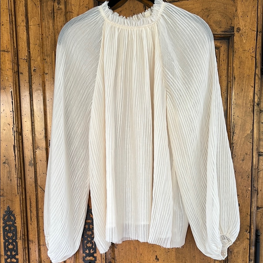 Cream Bishop Sleeve Pleated Blouse